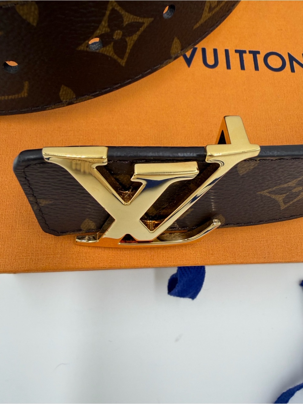 Louis Vuitton Initiales Monogram Reversible Canvas Belt Gold LV Buckle 80/32 - Picture 9 of 12
